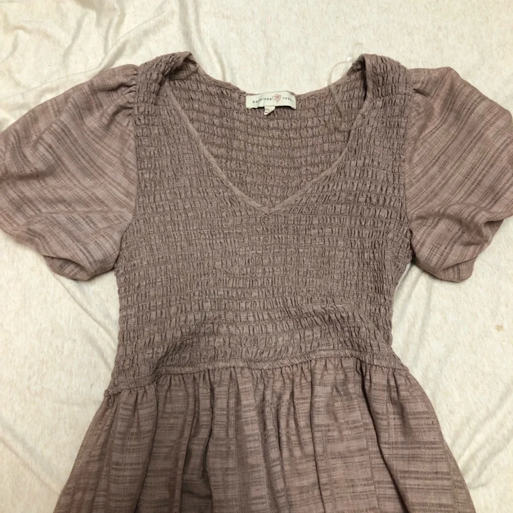 Milkmaid Peasant Style Smocked Dress w/ Tiered Skirt Flowy Cottagecore Feminine - Picture 3 of 10
